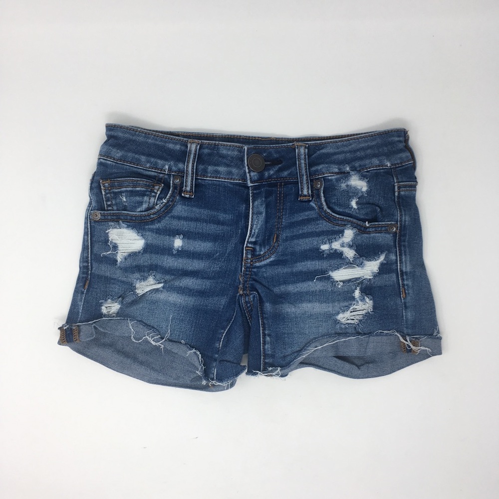 AEO Super Stretch Distressed Super Low Shorties
